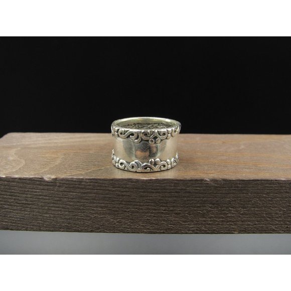 Size 6.5 Sterling Silver Fancy Boarder Thick Wide Band Ring Vintage Statement - Picture 1 of 7